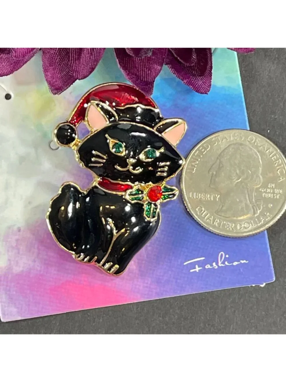 Santa Cat Lapel Pin Christmas Black Kitten Enamel Jewelry Brooch Accessories Pin